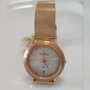 Skagen Rose Gold Mesh Band and Pearl Dial